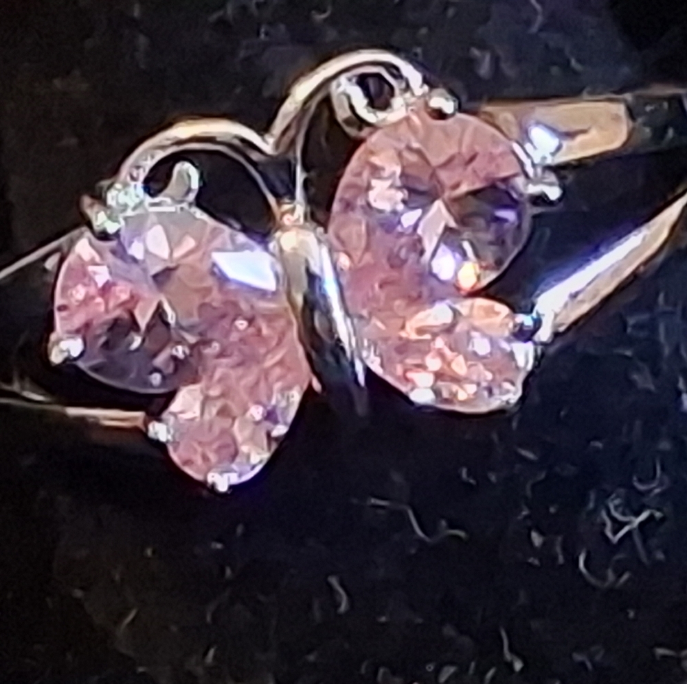 Sterling Silver Pink CZ Butterfly Ring Size 10 1/2